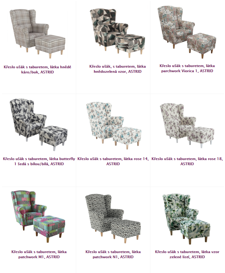 Křeslo Astrid s taburetem