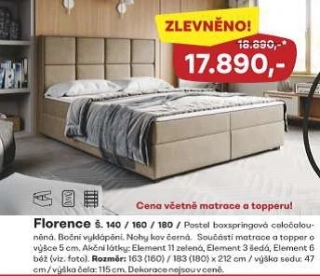 1 FLORENCE dvoulůžko š=140/ 160 / 180 cm