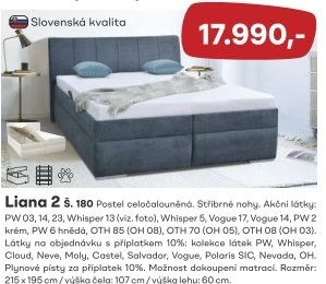 5 - LIANA 2 celočalouněné lůžko š = 180 cm