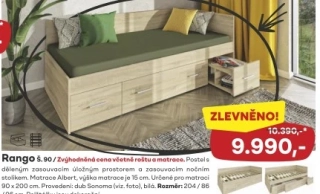 6 - RANGO Lůžko se zasouvacím úložným prostorem š=90 cm