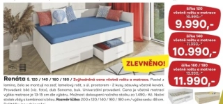 6 - RENÁTA - Lůžko s úložným prostorem š=120/ 140 /160 /180 cm